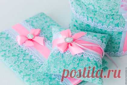 Купить Подушечка для колец "Тиффани с кружевом" - подушечка, тиффани, подушечка тиффани, подушечка на свадьбу, для колец