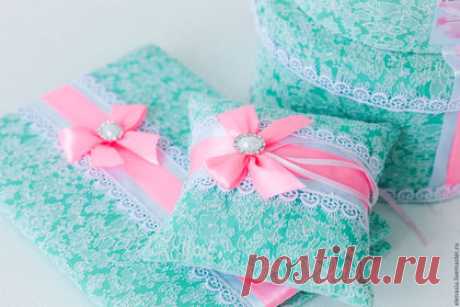 Купить Подушечка для колец "Тиффани с кружевом" - подушечка, тиффани, подушечка тиффани, подушечка на свадьбу, для колец