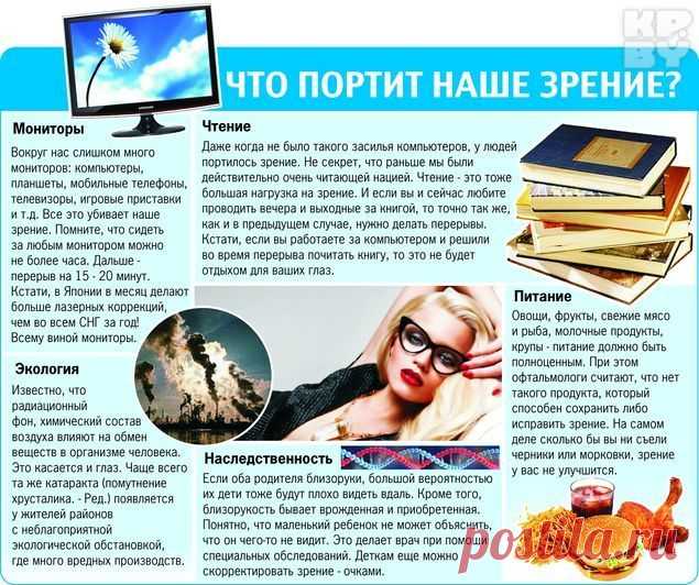Компьютер портит зрение?           Многие убеждены, что причины ухудшении зрения связаны с неправильной организацией рабочего места. Кроме того, отрицательную роль играют другие факторы, связанные с неправильным использованием современной офисной техники. И доля истины в том, что именно компьютер влияет на зрение, есть! Зрительное напряжение вызывает загрязненность монитора – порой текущих дел сильно невпроворот и просто некогда лишний раз протереть экран специальной салфеткой. Кстати, делать эт