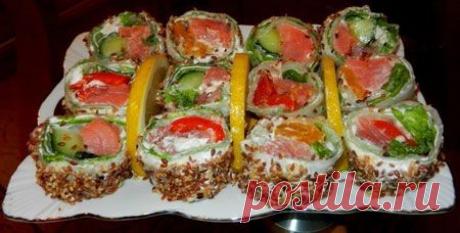 Рулеты с красной рыбой (2 вариант)