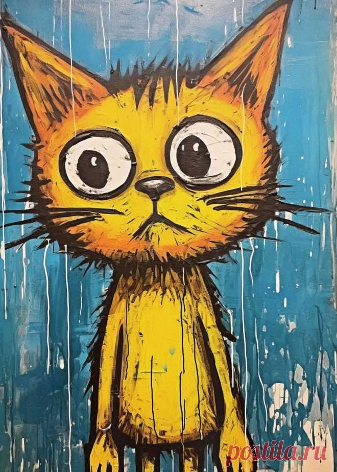'Sad Yellow Cat' Poster, picture, metal print, paint by Pucaaa | Displate Beautiful 'Sad Yellow Cat' Poster Print by Pucaaa ✓ Printed on Metal ✓ Easy Magnet Mounting ✓ Worldwide Shipping. Buy online at DISPLATE.