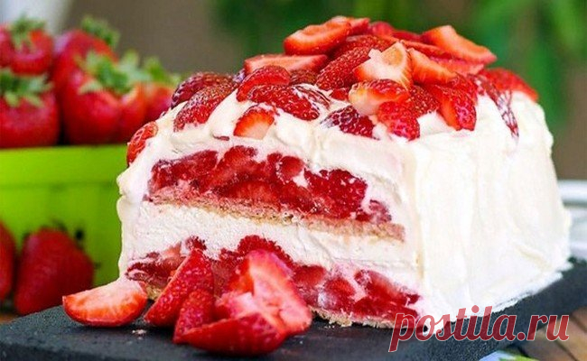 Освежающий летний торт с клубникой без выпечки. Быстрый и вкусный! Невозможно не влюбиться!Обязательно приготовьте, это очень вкусно!