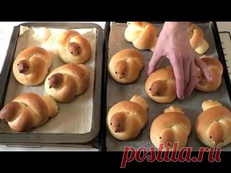 Вкусные БУЛОЧКИ ЖАВОРОНКИ из постного дрожжевого теста Рецепт :      250 мл. теплой воды,     15 гр. прессованных дрожжей ( 5 гр сухих ),      75 гр. сахара ( 3 ст.ложки ),     50 мл. раст. масла ( 5 ст.ложек ),     0.5 ч.ложки соли,      1 ч.ложка ванильного сахара,      350 - 400 гр. муки ( мне понадобилось чуть больше ).   Из этой порции получилось..