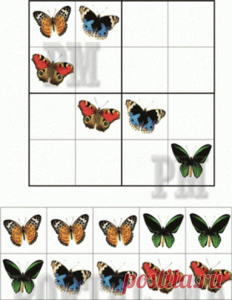 Судоку для малышей &quot;Бабочки&quot; - яркий и необычный судоку &quot;Бабочки&quot;, здесь малыш будет играть в компании прелестных бабочек.