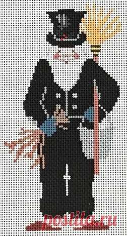 Designs by Petei - Chimney Sweep Santa - Needle Nook Chimney Sweep (PT-729) is a holiday themed needlepoint canvas by Designs by Petei available from the Needle Nook of LaJolla.