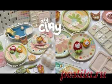making clay trinket dishes and palettes🛝🌸🎨✨ using air dry clay / no bake  изготовление глиняных безделушек🛝🌸🎨✨ из воздушно-сухой глины / без запекания