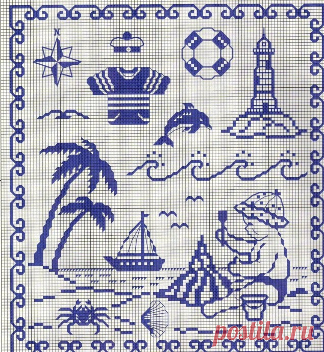 Схемы для филейного вязания: морская тема