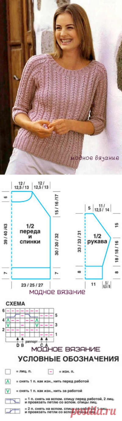 Пуловер рельефными косами - Modnoe Vyazanie ru.com