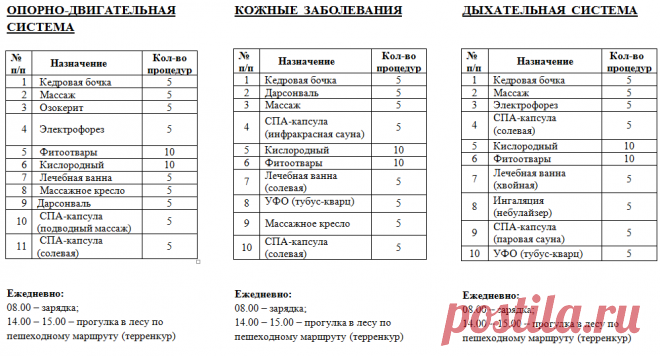 Виды лечения входящие в стоимость путевки на 10 дней (на выбор, одна из трех), за 10 дней входит 55 процедур
Прейскурант цен
( c 01.09 по 31.05 )
Стоимость за 1 сутки на 1 чел. - 10 000 тг. 
Скидки для пенсионеров и инвалидов 
 01.09 - 20.10 -  15%
  20.10 - 20.12  - 30% 
10.01 - 27.03 -  20%
 27.03 - 30.04 -  30%
 01.05 - 01.06 -  15%
 
ЛЕТО ( c 01.06 по 31.08 )
Стоимость за 1 сутки на 1 чел. - 12 000 тг.  
Пенсионерам и инвалидам - 10 000 тг.  
Продажа путевок не менее чем на 10