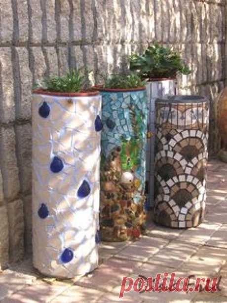 made from plastic PVC tubes and mosiac tiles NEAT