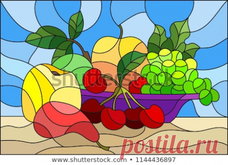 Стоковая векторная графика «Illustration Stained Glass Style Still Life» (без лицензионных платежей), 1144436897: Shutterstock