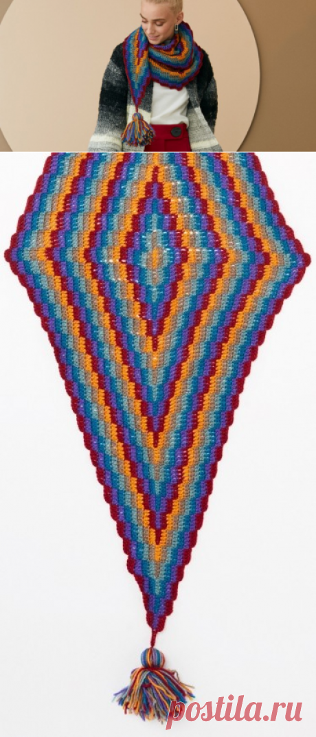 Шарф или шаль от NAKO, связанная по кругу крючком. Схемы. / knittingideas.ru
