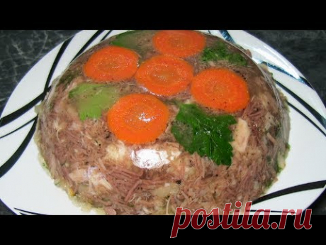 Рецепт: Холодец из мяса говядины, свинины и курятины