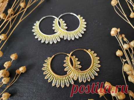 Handmade Crescent Moon Hoop Earrings neomi in Yellow Ombre Colors, Lightweight Brass and Silver Colored Earrings With Miyuki Delica Beads - Etsy Australia