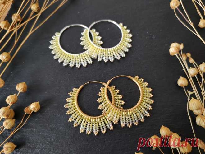 Handmade Crescent Moon Hoop Earrings neomi in Yellow Ombre Colors, Lightweight Brass and Silver Colored Earrings With Miyuki Delica Beads - Etsy Australia