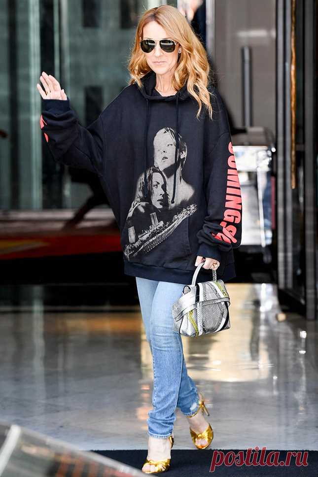 Селин Дион в худи Vetements в Париже