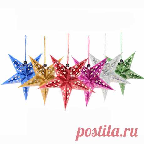 30/45/60 см 3D Star Бумага абажур свадьба дома Паб Рождество пятиконечная потолок висячие украшения Декор свет купить на AliExpress