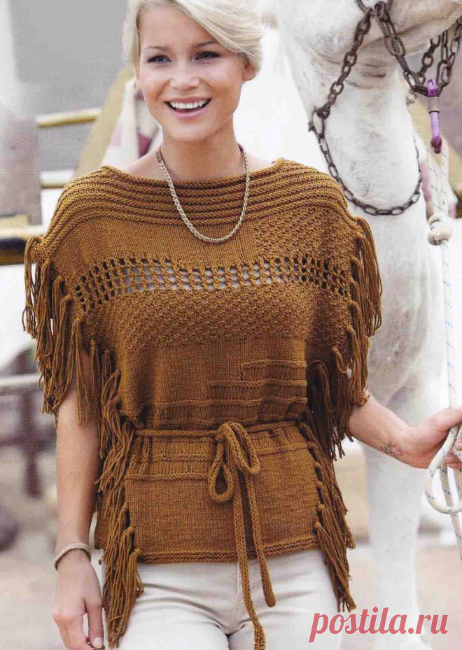 Туника c кистями "Смесь узоров" спицами из Online Stricktrends.