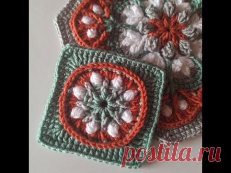 Квадратный мотив крючком для пледа Blanket Tea от vcrochetpatterns.com