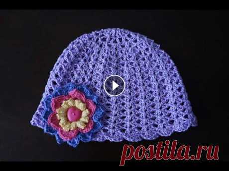Шапочка на девочку крючком / Crochet girl's hat Эту летнюю шапочку вы можете связать совершенно любого размера, начиная от новорожденного и заканчивая взрослыми размерами. Для этого необходимо подоб...