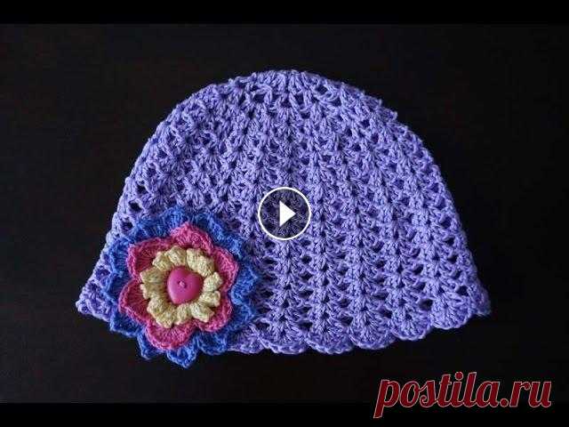 Шапочка на девочку крючком / Crochet girl's hat Эту летнюю шапочку вы можете связать совершенно любого размера, начиная от новорожденного и заканчивая взрослыми размерами. Для этого необходимо подоб...