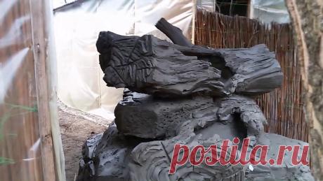 как сделать водоём из арт бетона с брёвнами . декоративная штукатурка на даче..в парке .