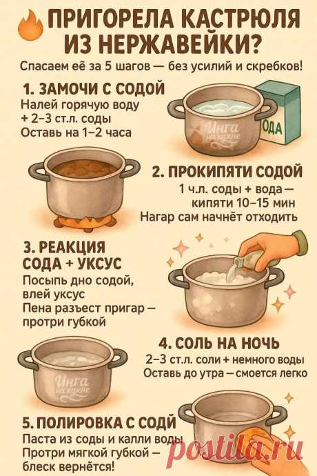 Пригорела кастрюля из нержавейки