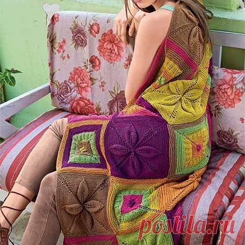 Плед в стиле пэчворк спицами