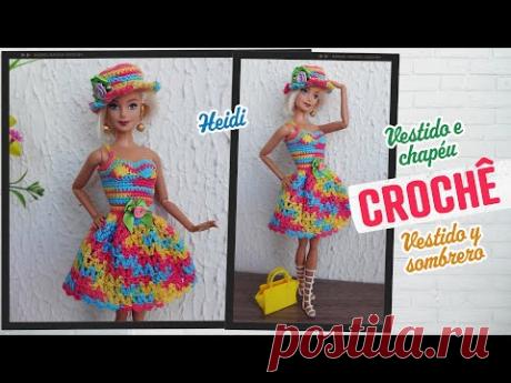 Vestido e Chapéu Heidi de Crochê para Barbie