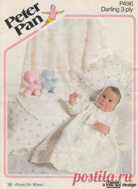 vintage baby knitting pattern for 3 ply christening dress bonnet and shawl in sizes 14 and 16 inches This item is a PDF file of the knitting pattern for these gorgeous baby items.    The pattern will be available for download upon receipt of payment, for you to print out or read from your computer.    Traditional and beautiful, knit with 3 ply yarn. A wonderfu lpattern for heirloom items.
