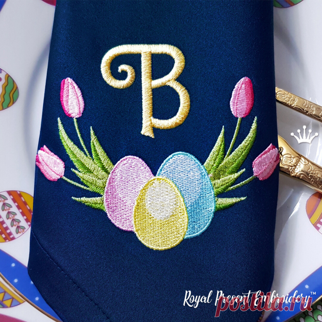 Дизайн машинной вышивки пасхальная рамка для монограммы - 4 размера