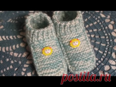 Это самые простые детские тапочки спицами !