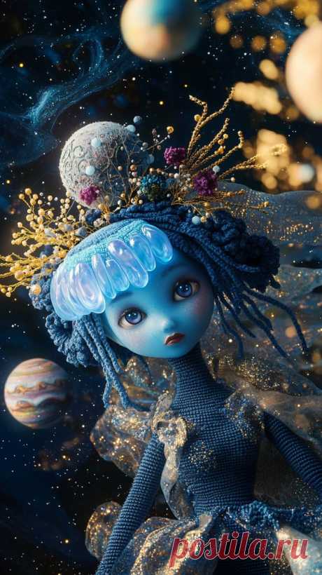 Космическая кукла в сюрреалистическом пейзаже. Картинка из нейронной сети Midjourney - Midjourney примеры промтов - Форум ИИ о нейросетях - Yes Ai