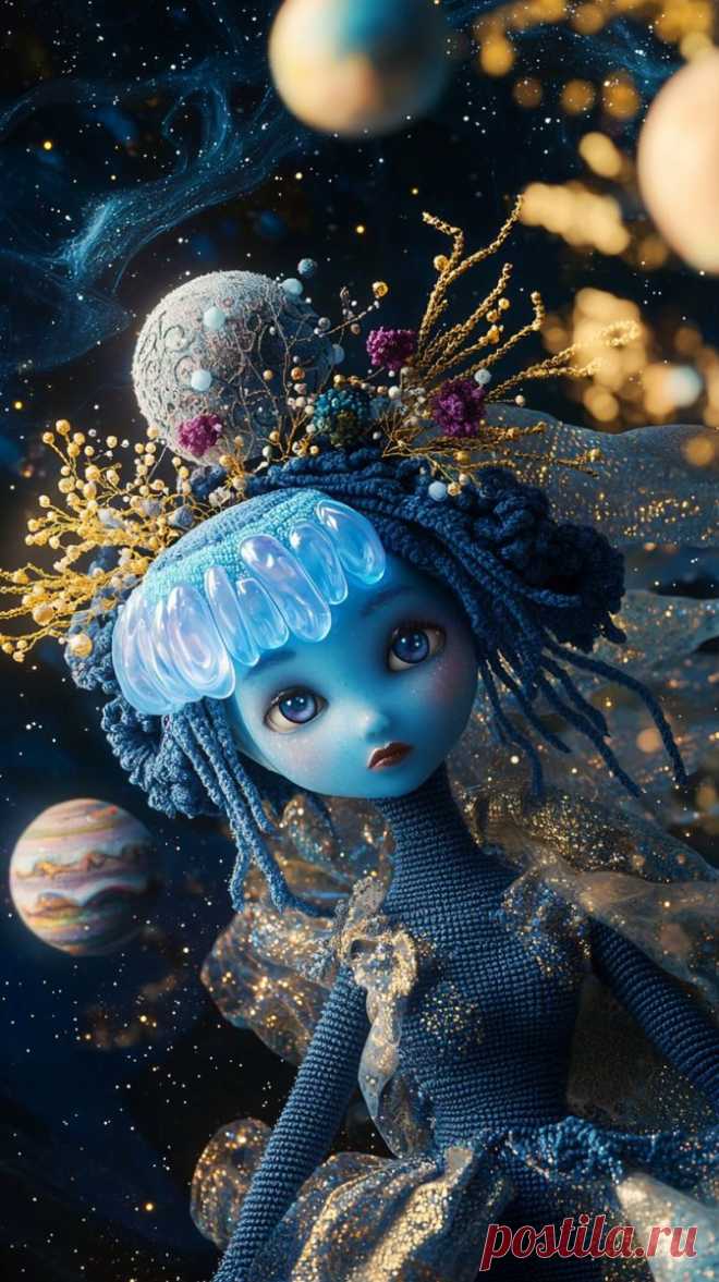 Космическая кукла в сюрреалистическом пейзаже. Картинка из нейронной сети Midjourney - Midjourney примеры промтов - Форум ИИ о нейросетях - Yes Ai