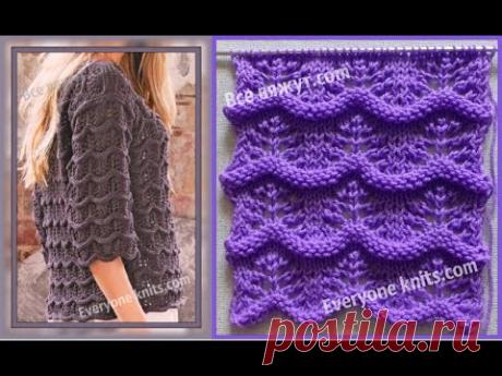 Узор "Волна с ажурной вставкой" / Wave pattern with lace insert.