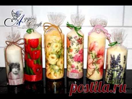 Decoupage tutorial - decorating candles with napkins