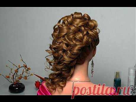 Праздничная  на основе французских кос. Curly prom wedding hairstyle for long hair - YouTube