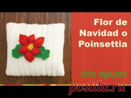 Flor de Navidad o poinsettia tejida en dos agujas o palitos