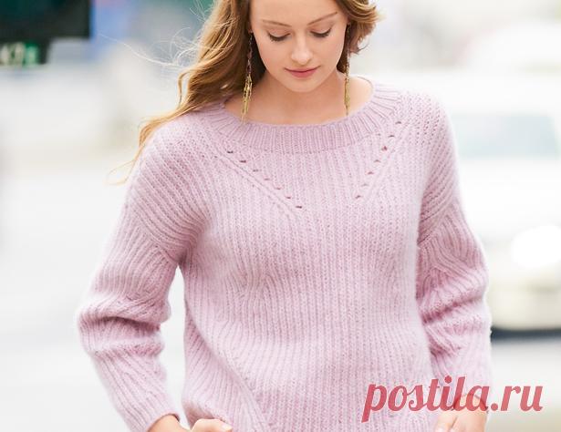 Джемпер с узором из резинки - схема вязания спицами с описанием на Verena.ru Схема и описание вязания на спицах джемпера с узором из резинки из журнала «Verena» №3/2019