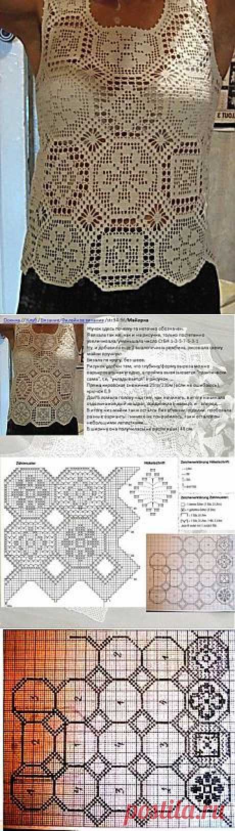 Топ из мотивов в технике филейного вязания