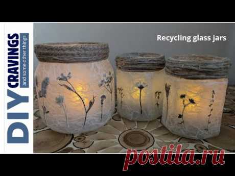 DIY how to make light lanterns, candle holder out of recycled glass jar with pressed flowers etc