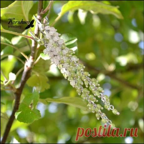 Серьги-грозди Яблоневый цвет: Хризолит, Кварц, Родий, купить за 4 800руб.