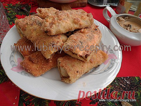 Блинчики с мясом, обжаренные  в хрустящей панировке| Любимые рецепты