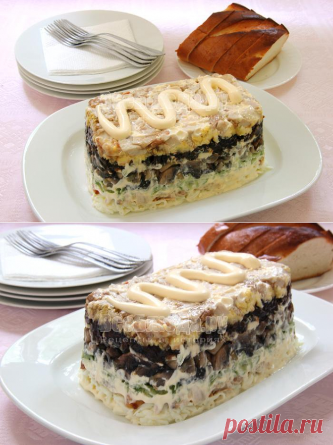 Салат - копченая курица, огурец, яйца, грибы, чернослив (Негреско) | Все Блюда