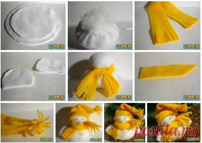 Ёлочные игрушки своими руками. Снеговик. Мастер класс