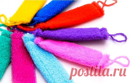 Пушистые мочалки для бани и круглые для мытья посуды