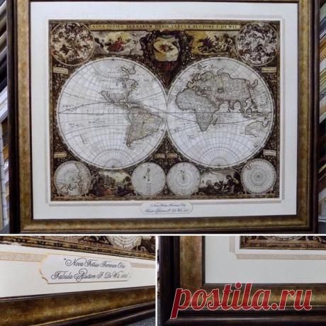 "Старая карта" по мотивам карты мира "Nova Totius Terrarum Orbis Tabula Auctore F. De Wit" и авторской схеме Натальи Роменской; канва ct18, крест в две нити мулине DMC, 60отт., 546х700 кр.
Оформление: багет-пластик от несравненной Bella Cornice, серии Verona, паспарту в классическом варианте Французского паспарту с черчением линий рейсфедером, французской панелью и шильдиком с окрашенным золотом срезом и каллиграфической надписью, стекло музейное. размер: 105х125см. 
Испол...