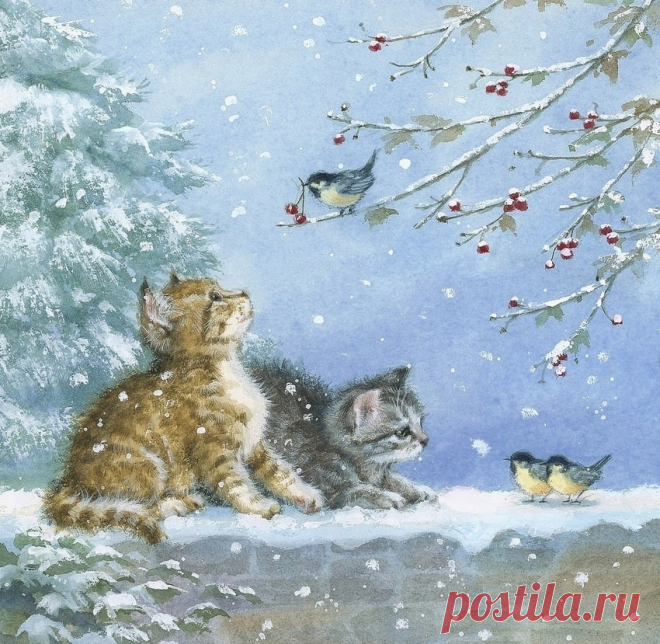 кошки  и птички