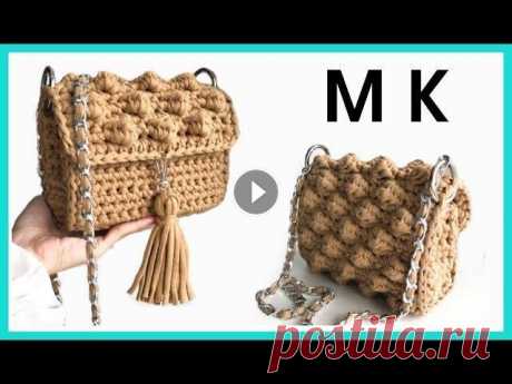 Вязаная сумка крючком из трикотажной пряжи. Шишечки Подробное описание сумки шишечками. Читаю комментарии, отвечаю на вопросы...