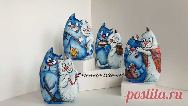 Синий кот. Котик. Игрушки своими руками. Грунтованный текстиль